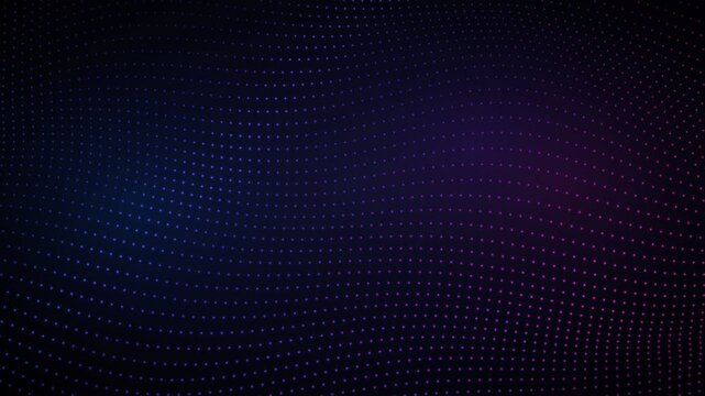 Abstract Blue Purple and Pink Glowing Particle Wave With Flowing Digital Dots on Dark Motion Background