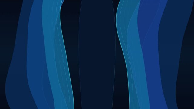 Abstract Blue Flowing Vertical Waves With Layered Curved Shapes and Dark Modern Motion Background