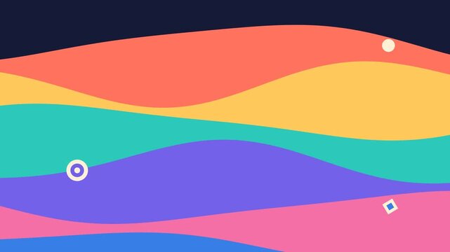 Abstract Colorful Layered Wavy Stripes With Playful Geometric Shapes and Smooth Animated Motion Background