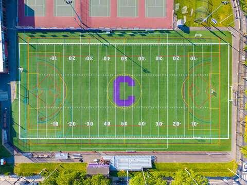 Stadium with football court at Classical High School at 770 Westminster Street in downtown Providence, Rhode Island RI, USA. 