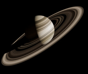 High-resolution 3D digital illustration of Saturn showing its magnificent ring system and atmospheric bands, suitable for science and astronomy projects. © Emirhan