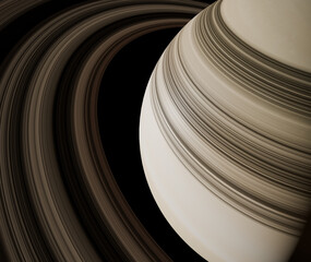 High-resolution 3D digital illustration of Saturn showing its magnificent ring system and atmospheric bands, suitable for science and astronomy projects. © Emirhan