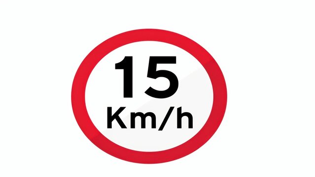 A circular road sign indicating a 15 km/h speed limit isolated on white background. Perfect for traffic regulation and road safety design concepts.
