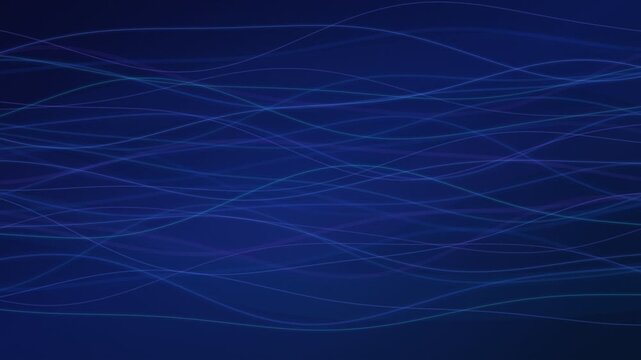 Abstract Blue Glowing Flowing Lines and Smooth Wave Trails on Dark Futuristic Motion Background