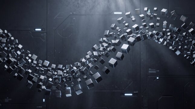 Abstract Blockchain and Big Data Wave with Metallic Cubes