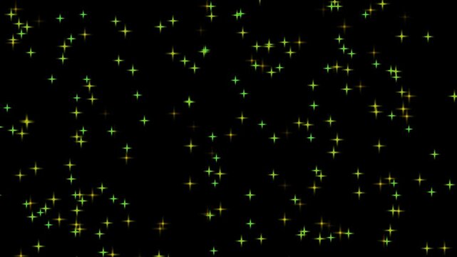 Sparkling Green and Gold Falling Stars Motion Graphics Video Overlay Background, Glowing Magic Particle Dust Falling Loop for Magic, Celebration, Fantasy and Festive Projects