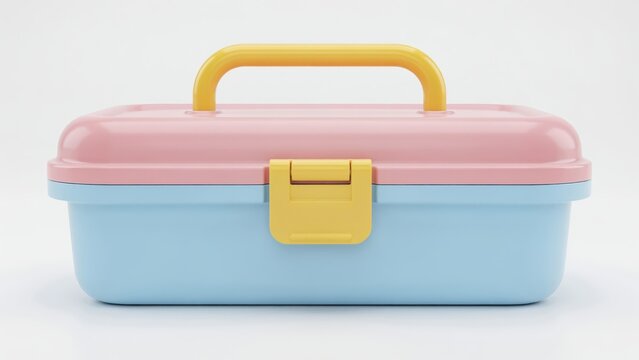 Pastel pink and blue plastic organizer box isolated on white background. Perfect for craft storage and hobby organization projects.