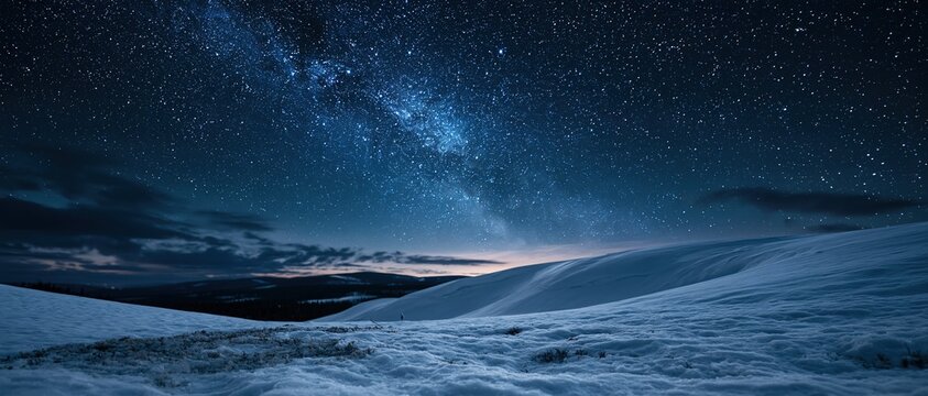 Snowy Landscape Under Starry Night Sky
