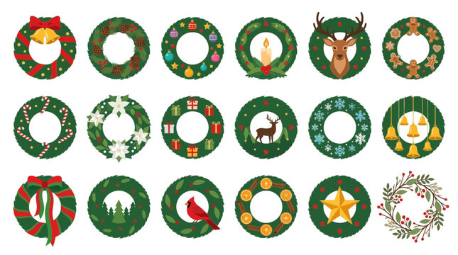 Set of Decorative Christmas Wreaths Collection