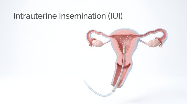 Intrauterine insemination medical illustration showing sperm catheter delivery into uterus for fertility treatment and reproductive health procedure