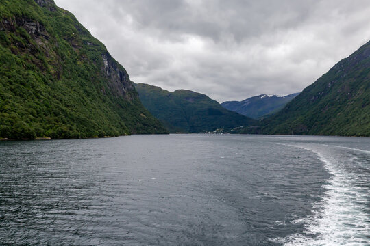 Southern part of the Sunnylvsfjorden at overcast day, Norway