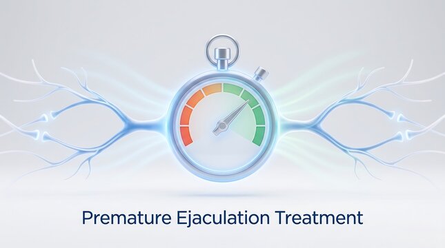 Premature ejaculation treatment concept with stopwatch and neural pathways representing time control and sensory processing in medical health therapy