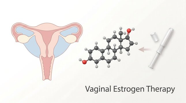 Vaginal estrogen therapy molecule and applicator illustration for female reproductive health treatment