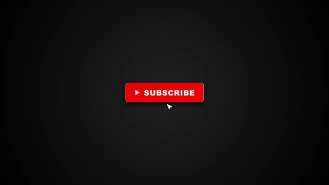 Animated red subscribe button with cursor hover on dark background