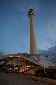 Berlin TV Tower Above Its Base at Dusk