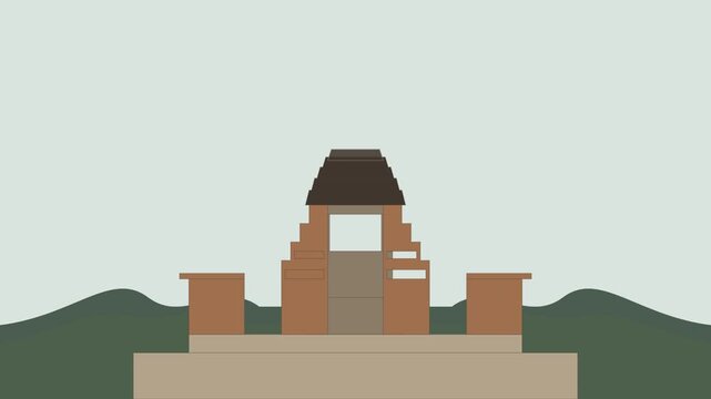 Architectural Animation of Balinese Pura Temple Blueprint Transitioning into Detailed 3D Structure