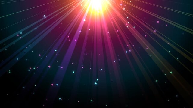 Abstract background with bright light rays and floating particles