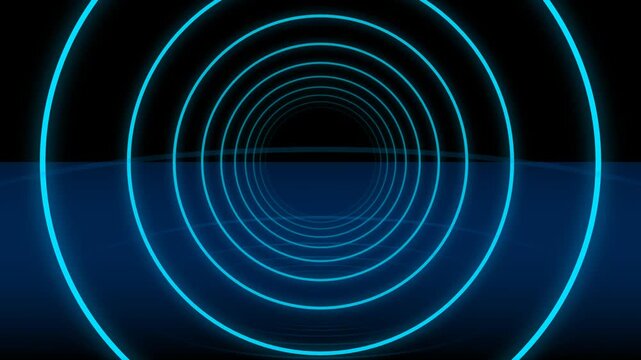 Bright futuristic neon rings tunnel loop animation