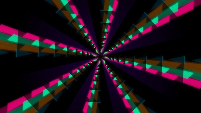 Abstract geometric tunnel animation in neon colors