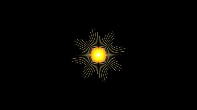 Abstract golden sunburst symbol with radiating light rays on black background