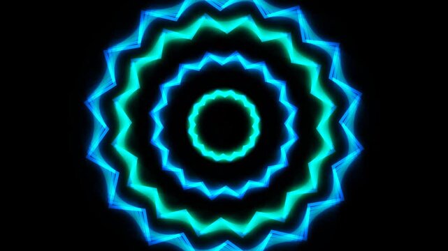 Abstract neon glowing circles with wavy edges on black background