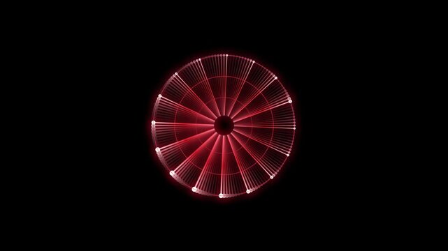 Abstract red glowing circular radar interface on black background