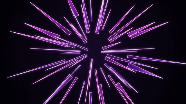 Abstract purple neon light streaks radiating from center