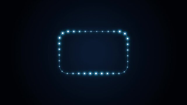 Neon glowing dots forming a rounded rectangle frame on dark background