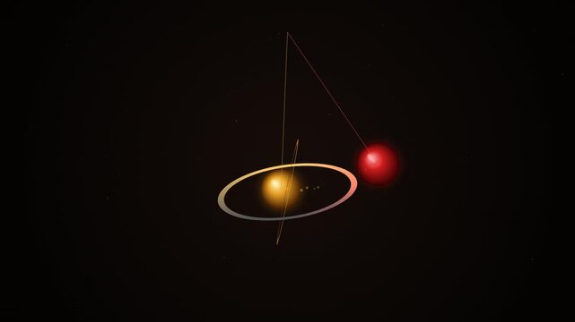 Abstract illustration of a glowing atom with orbiting particles