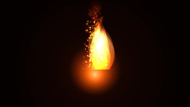 Abstract glowing fire flame with particle effects on black background