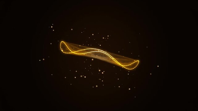 Abstract golden wireframe shape with glowing dots