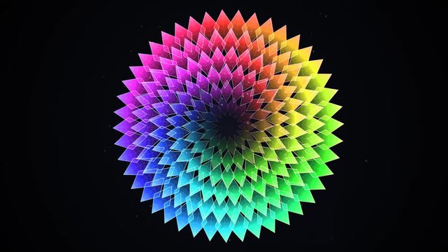 Abstract colorful geometric mandala pattern with gradient spectrum colors