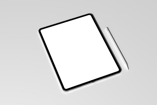Realistic laptop with blank screen isolated on gray background. Fully editable file, replaceable screen and separated shadow