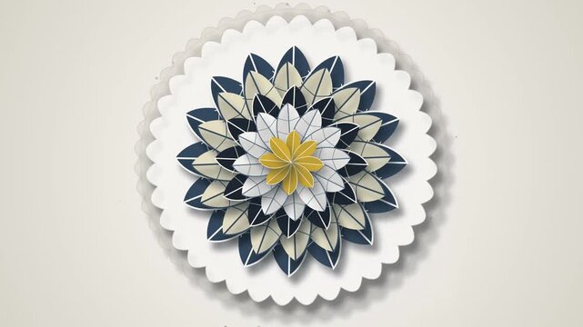 Abstract floral mandala pattern with layered paper cut style petals