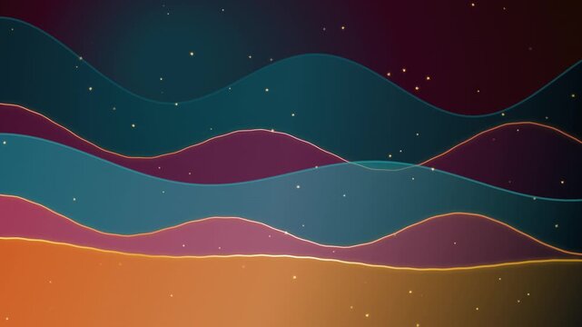 Abstract wavy lines background with glowing particles