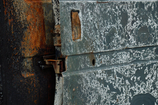 Geometric Lines on Corrosion Iron Sheet Background Panel