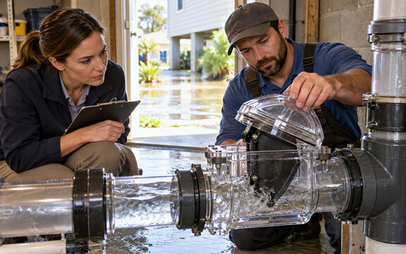 Inspector Testing Flood-Resilient Backflow Valve