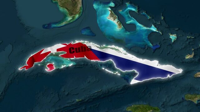 Cuba 4K Map Animation with National Flag and Political Geographic Borders of the Caribbean Island Country