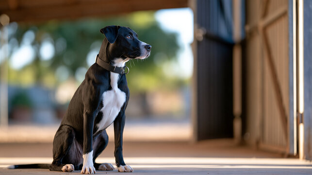 Rescued dog standing beside an open kennel door looking toward daylight, freedom, adoption, animal welfare, second chance, shelter rescue, emotional realistic photography, with