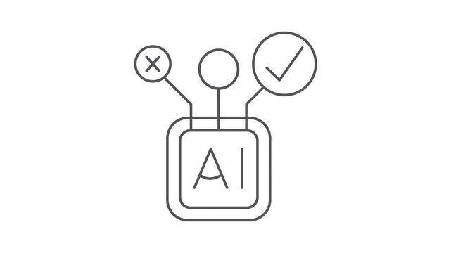 AI decision making animated line icon for smart choice algorithm technology logic and strategic thinking, seamless loop motion graphic with alpha transparent background