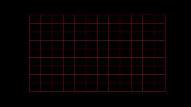 Red digital wireframe grid overlay loop on black background for charts and HUD interfaces   