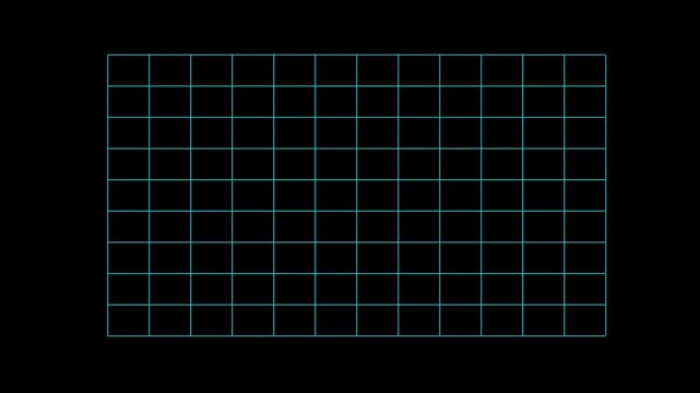 Animated bright green bar chart on blue grid HUD data analytics loop   