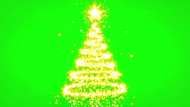 Bright golden sparkler light effect falling downwards isolated on a chroma key green screen background