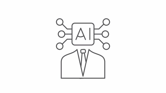 AI business animated line icon for corporate intelligence digital transformation and smart management, seamless loop motion graphic with alpha transparent background