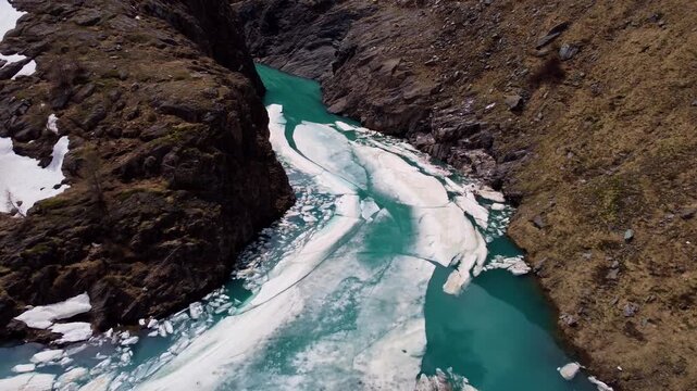 Aerial View of Glacial Inflow with Floating Ice Sheets, Grossglockner, Austria