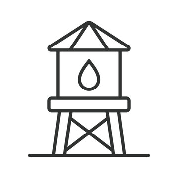Water tower supply irrigation icon in line design. Water tower water supply irrigation infrastructure utility reservoir on white background vector. Water tower editable stroke icon