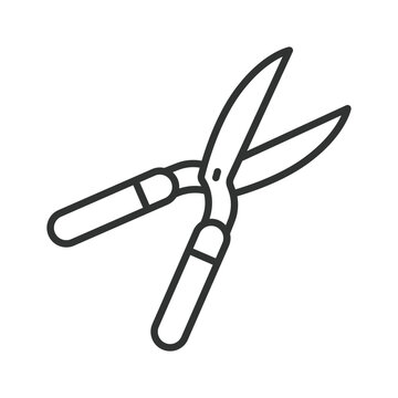 Hedge shears, icon in line design. hedge shears, hedge scissors, garden shears, manual hedge trimmer on white background vector. Editable stroke icon.
