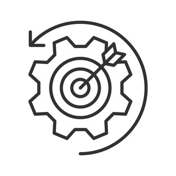 Business strategy icon in line design. Business strategy, goal setting, process optimization, continuous improvement, target achievement, management success, efficiency development on white background