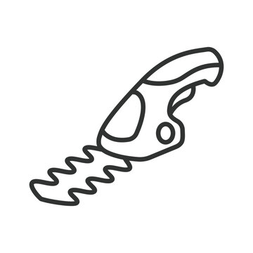 Hedge trimmer, icon in line design. hedge trimmer, electric hedge trimmer, bush trimmer, garden power tool on white background vector. Editable stroke icon.
