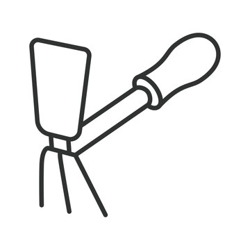 Combination hoe hand hoe, icon in line design. combination hoe, hand hoe, garden hoe, weeding hoe on white background vector. Editable stroke icon.